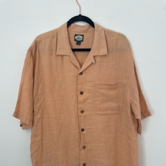 Tommy Bahama shirt men’s orange 100% linen short sleeve button up size large - Picture 7 of 7